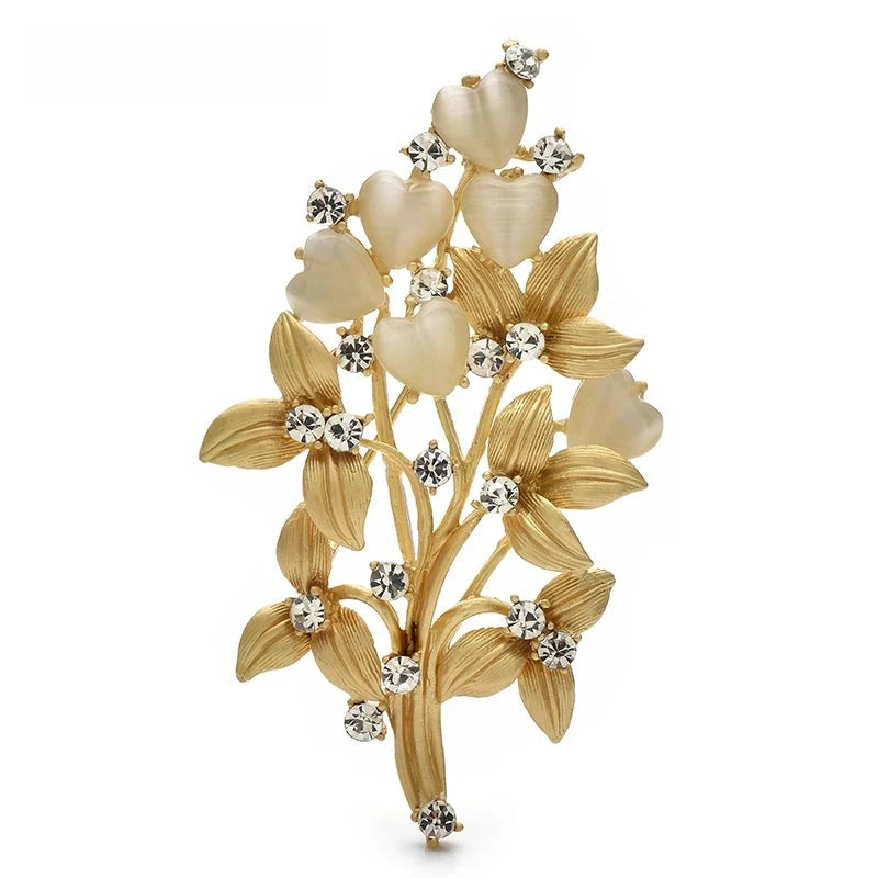Pearlescent Flower Spray Brooch — Gold