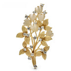 Pearlescent Flower Spray Brooch — Gold