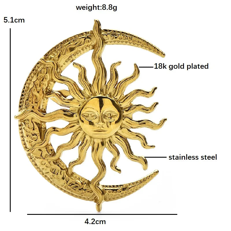 Sculptural Sun and Crescent Moon Brooch — dimensions