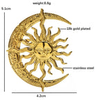 Sculptural Sun and Crescent Moon Brooch — dimensions
