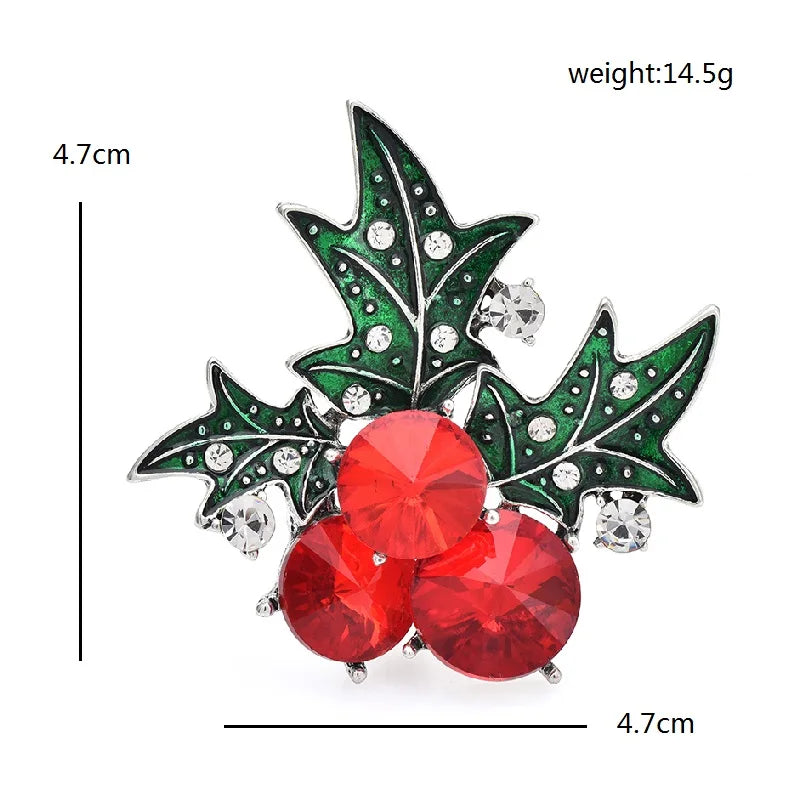 Jeweled Holly Berry Brooch