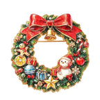 Festive Bow and Ornament Wreath Brooch on its original white background