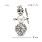 Pearl-Look Snowman with Rhinestones Brooch — dimensions