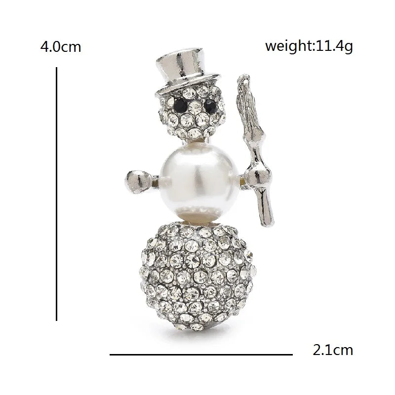 Pearl-Look Snowman with Rhinestones Brooch — dimensions
