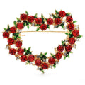 Jeweled Floral Heart Wreath Brooch — Red