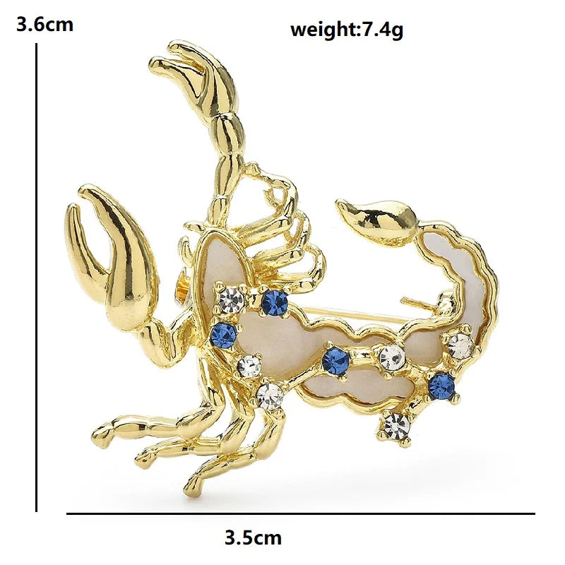 Scorpio Zodiac with Blue Star Accents Brooch — dimensions