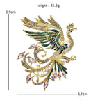 Green Enamel Phoenix with Rhinestones Brooch — dimensions