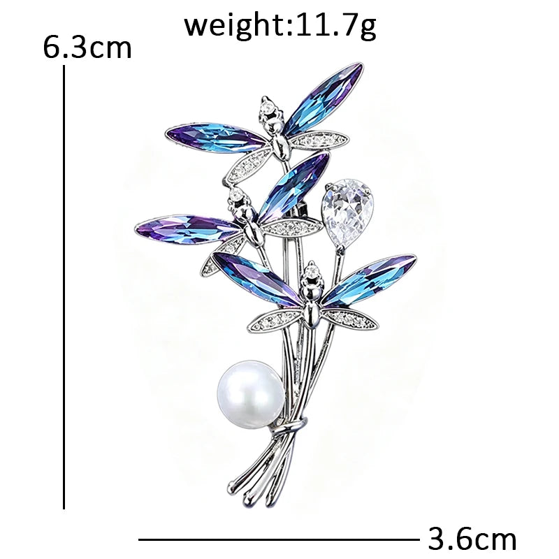 Dragonfly Trio with Pearl-Look Accent Brooch