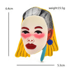 Acrylic Woman with Bold Makeup Brooch — dimensions