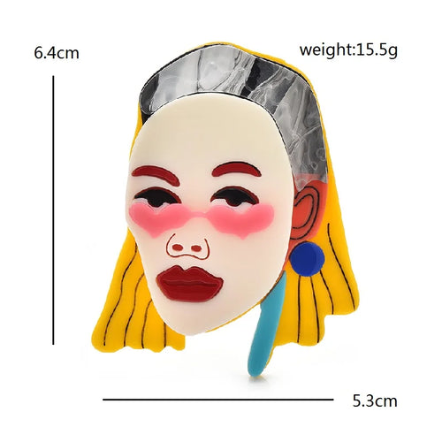 Acrylic Woman with Bold Makeup Brooch — dimensions