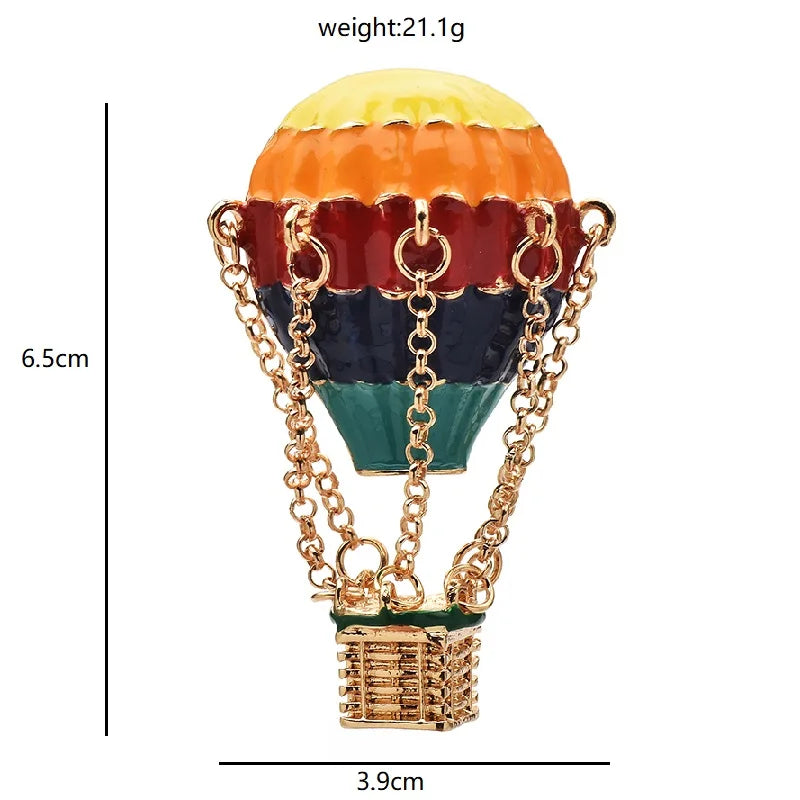 Rainbow Enamel Hot Air Balloon with Hanging Basket Brooch dimensions and weight