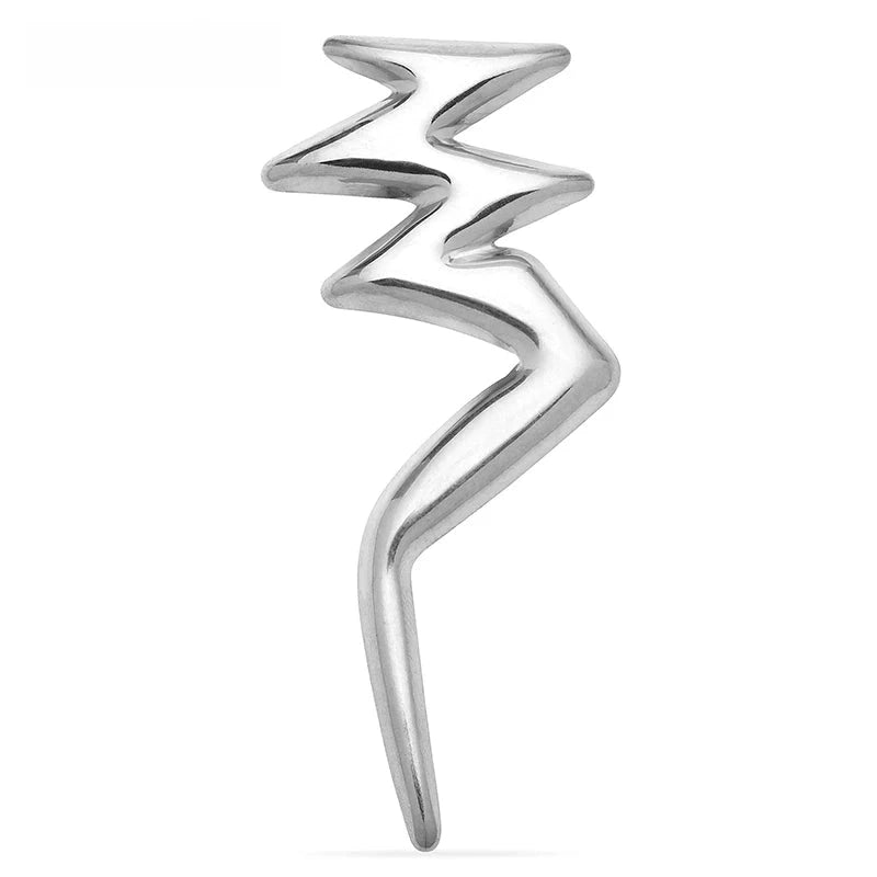 Polished Lightning Bolt Stainless Steel Brooch — Silver