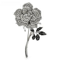White Rhinestone Rose with Black Leaves Brooch — White Rose