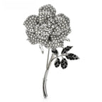 White Rhinestone Rose with Black Leaves Brooch — White Rose