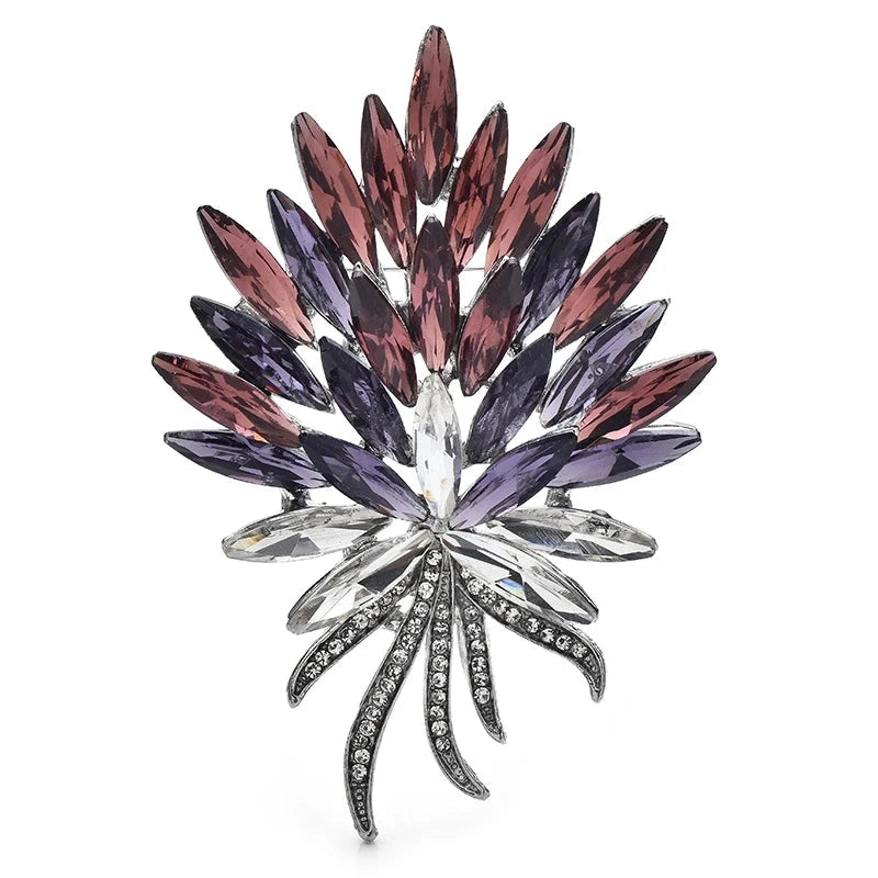 Marquise Rhinestone Bouquet with Bow Brooch — Purple