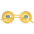 Textured Round Eyeglasses with Blue Lens Accents Brooch — Gold