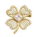 Openwork Four Leaf Clover Faceted Brooch original white background product photo