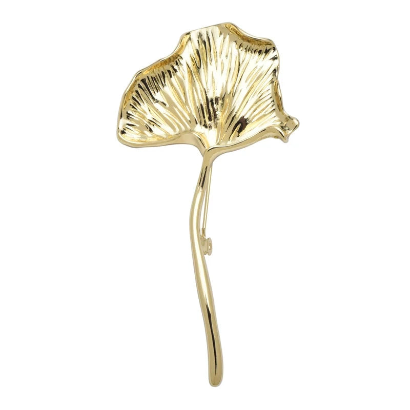 Textured Ginkgo Leaf on a Stem Brooch original white background product photo