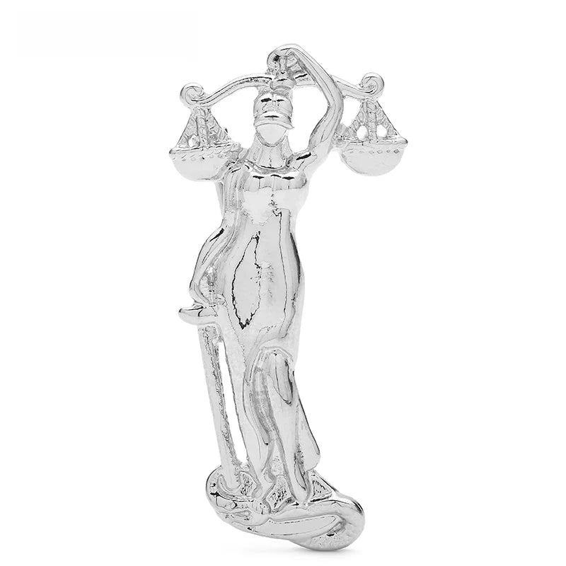 Libra Lady Justice with Scales Brooch — Silver