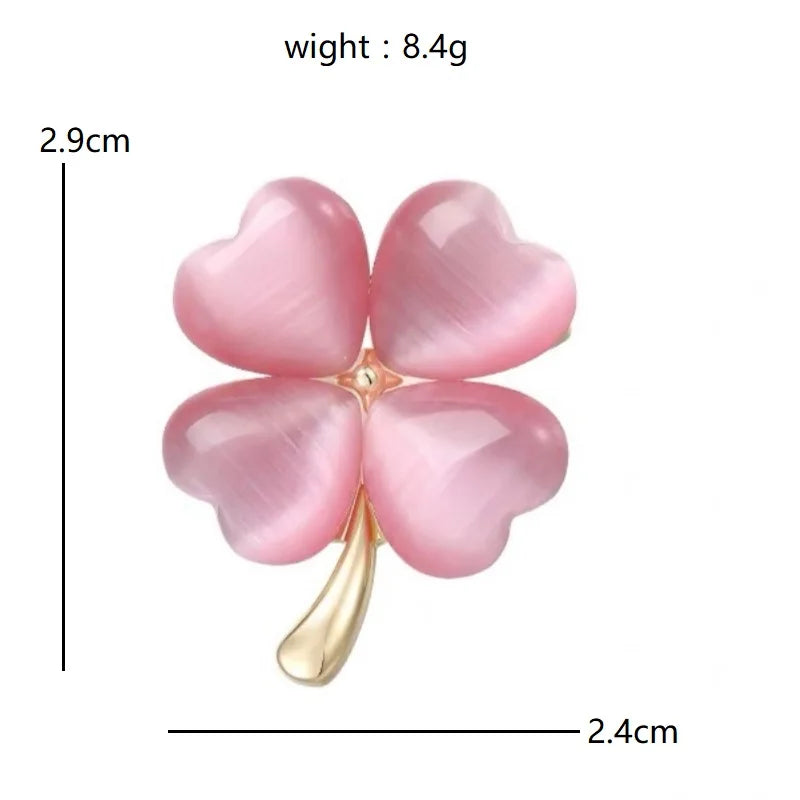 Jeweled Floral and Clover Motif Brooch