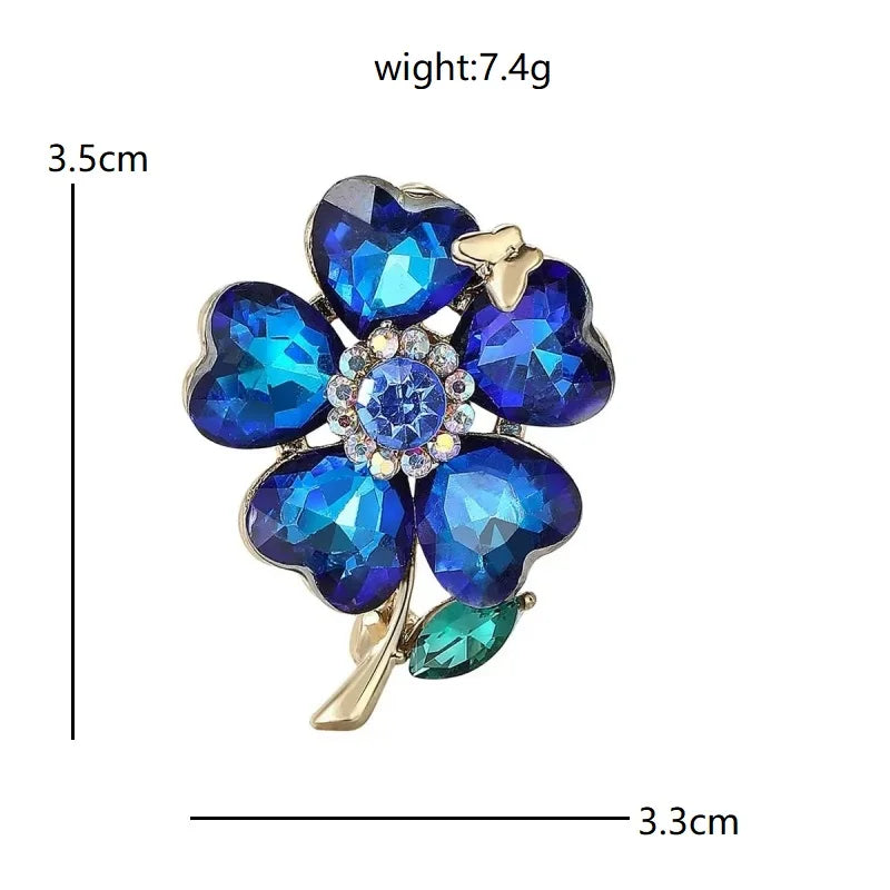 Jeweled Floral and Clover Motif Brooch