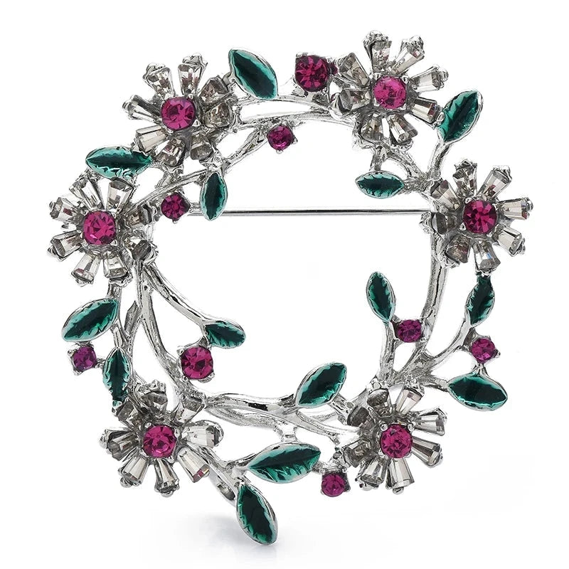 Colorful Floral Wreath Brooch — Silver
