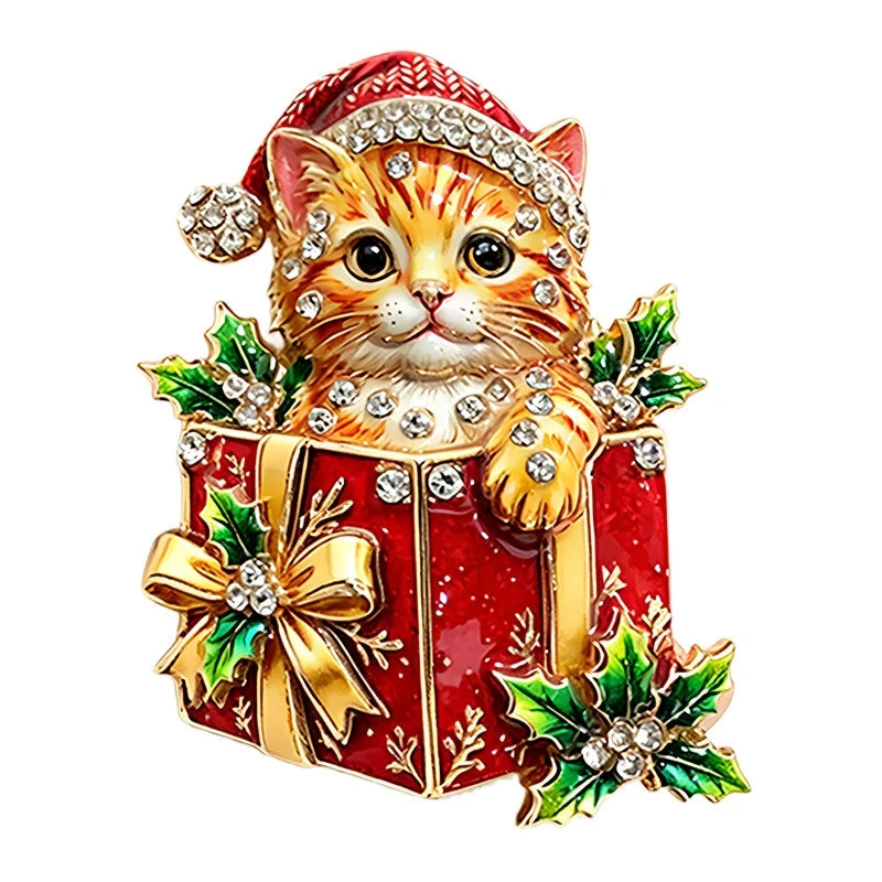 Christmas Kitten in Gift Box Brooch original white background product photo