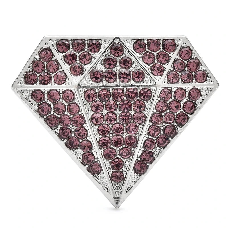 Rhinestone Diamond Silhouette Brooch — Silver & Purple