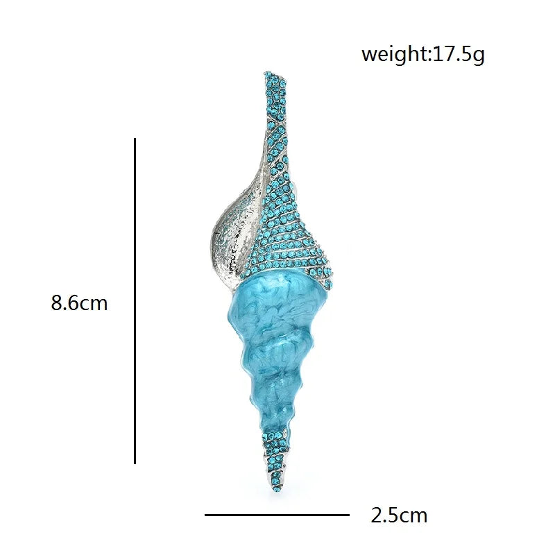 Long Enamel Conch Shell with Rhinestones Brooch — dimensions