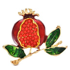 Jeweled Pomegranate on Leafy Branch Brooch — Red
