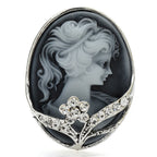 Crystal Floral Cameo Portrait Brooch