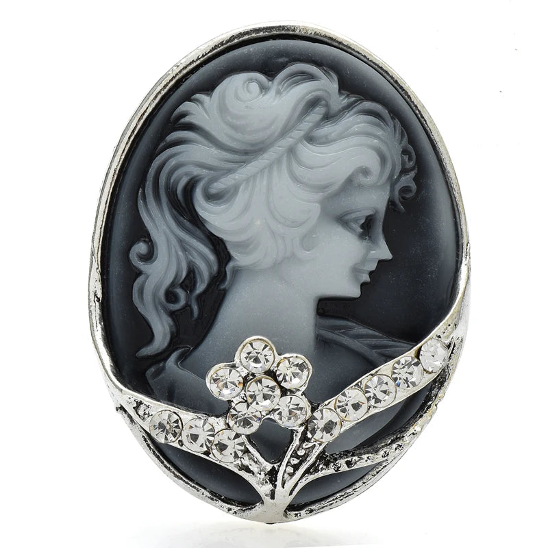 Crystal Floral Cameo Portrait Brooch