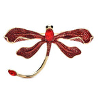 Enamel Dragonfly with Curved Tail Brooch — Red