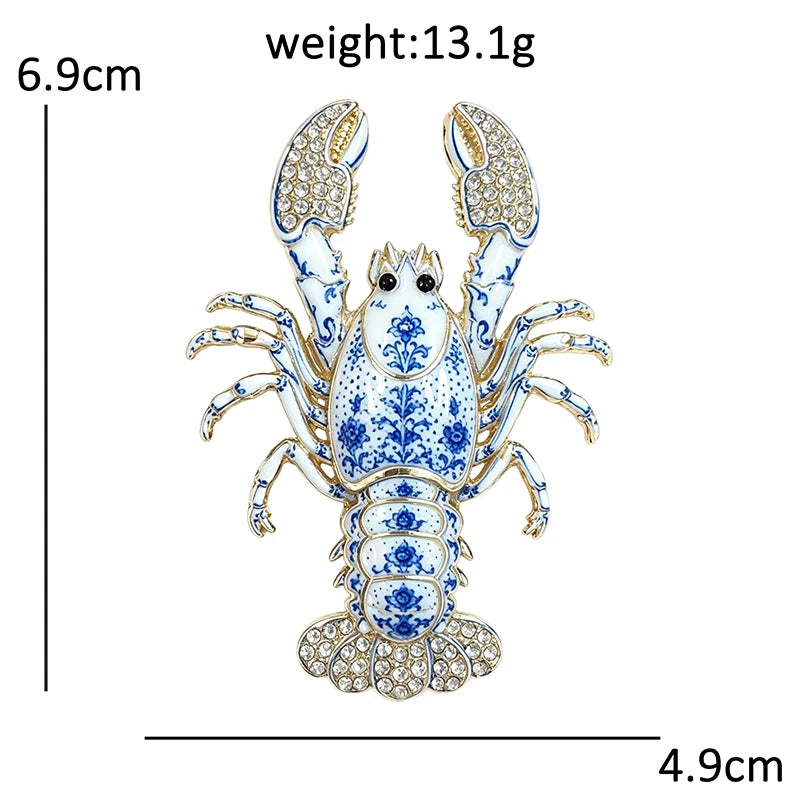 Patterned Lobster with Sparkling Claws Brooch