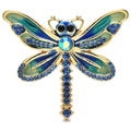 Colorful Enamel Dragonfly with Rhinestone Tail Brooch — Blue & Green
