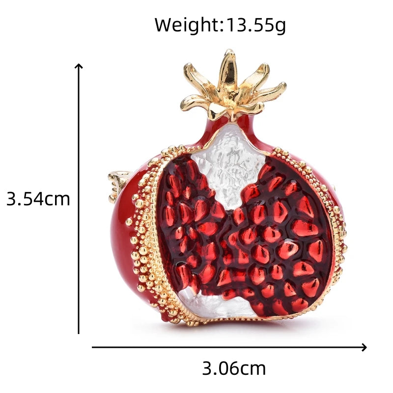 Open Pomegranate with Red Seeds Brooch — dimensions
