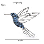 Rhinestone Hummingbird with Openwork Wings Brooch — dimensions
