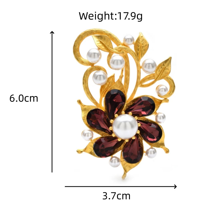 Golden Scrollwork Flower with Pearl-Look Center Brooch dimensions and weight