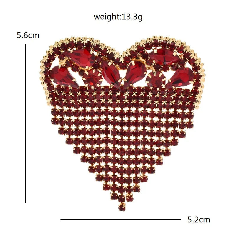 Jeweled Heart with Beaded Fringe Brooch — dimensions