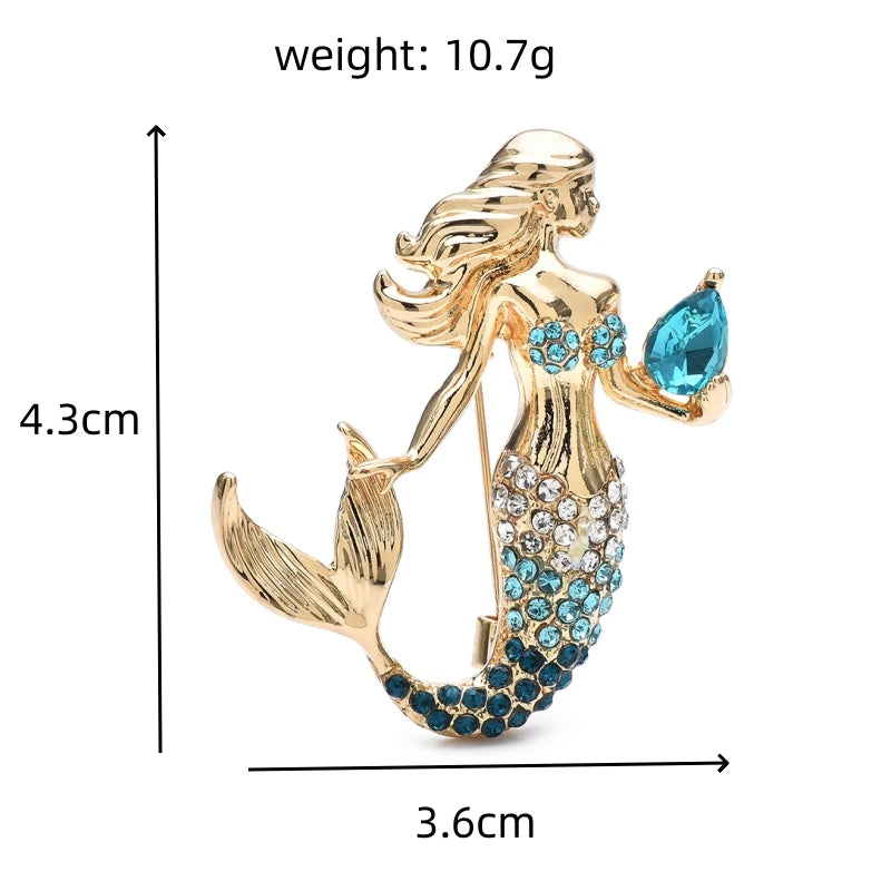 Mermaid Holding Crystal Conch Brooch — dimensions