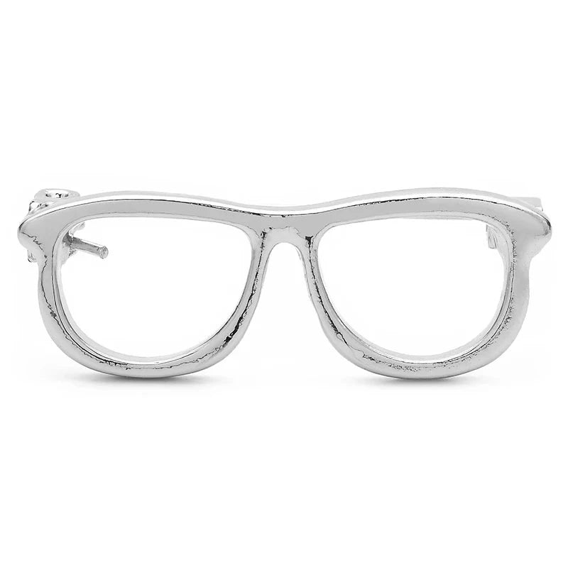 Polished Eyeglasses Frame Brooch — Silver