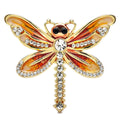 Colorful Enamel Dragonfly with Rhinestone Tail Brooch — Amber & Yellow