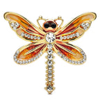 Colorful Enamel Dragonfly with Rhinestone Tail Brooch — Amber & Yellow