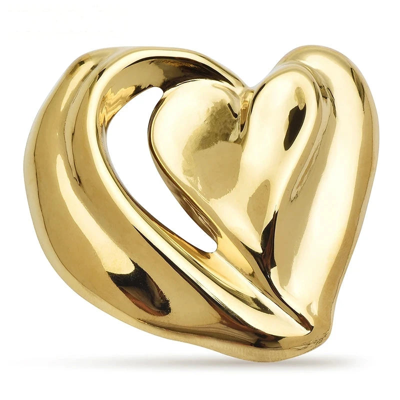 Polished Double Heart Stainless Steel Brooch — Gold