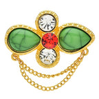Faceted Floral Cross with Draped Chains Brooch — Green