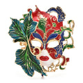 Enamel Art Face with Leaf Details Brooch — Red & Green