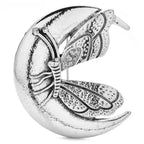Crescent Moon and Butterfly Vintage-Style Brooch — Silver