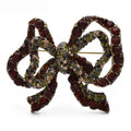 Double-Layer Rhinestone Bow Brooch — Brown