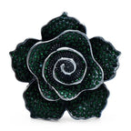 Spiral Rhinestone Rose Brooch — Green