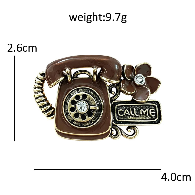 Vintage Sewing Radio and Telephone Brooch